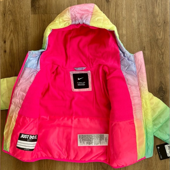 Nike Full-Zip Colorful Puffer Jacket, Pink Yellow Green, Toddler Girl 2T NEW - Picture 3 of 4
